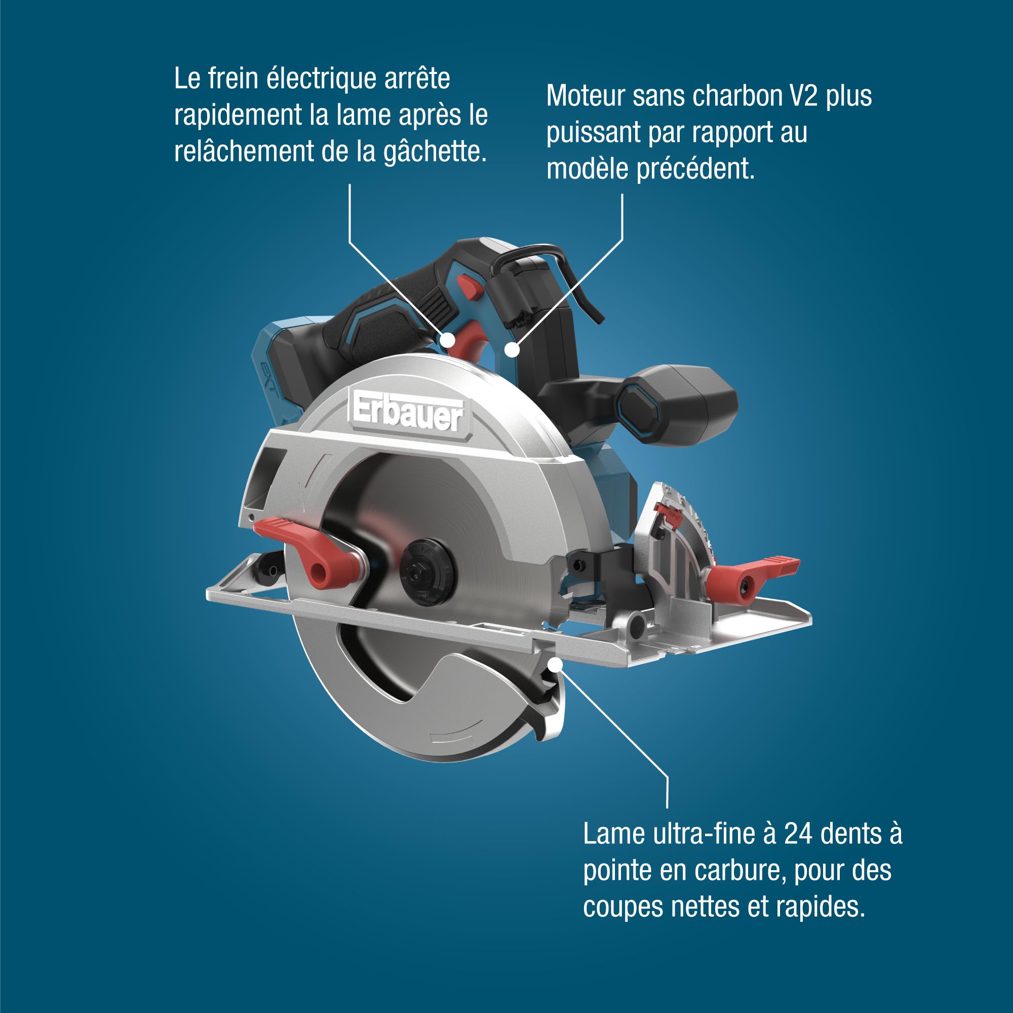 Erbauer ERI1086CSW Scie Circulaire sans Fil 18 V 190 mm sans Batterie