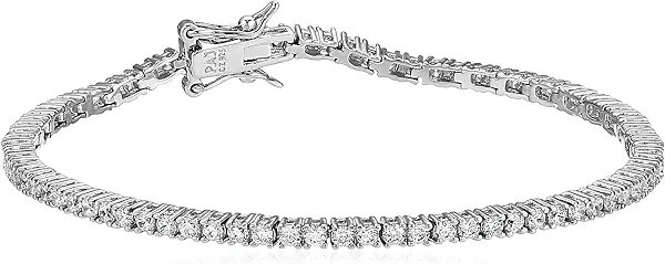 Amazon Essentials Plated Sterling Silver Round Cut Cubic Zirconia Tennis Bracelet (previously Amazon Collection)