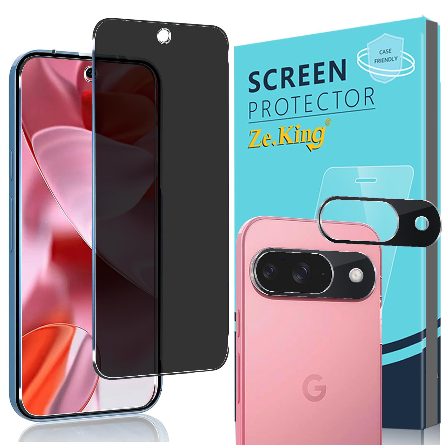 Zeking 2+2 Pack Privacy Screen Protector For Google Pixel 8A 2024 - Anti-Spy Tempered Glass