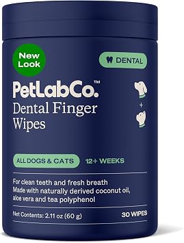 PetLab Co. Dental Finger Wipes - Easy to Use Dog & Cat Teeth Cleaner - Freshens Breath & Provides A Thorough Clean Supports Overall Oral Hygiene Alcohol & Fragrance Free - Packaging May Vary