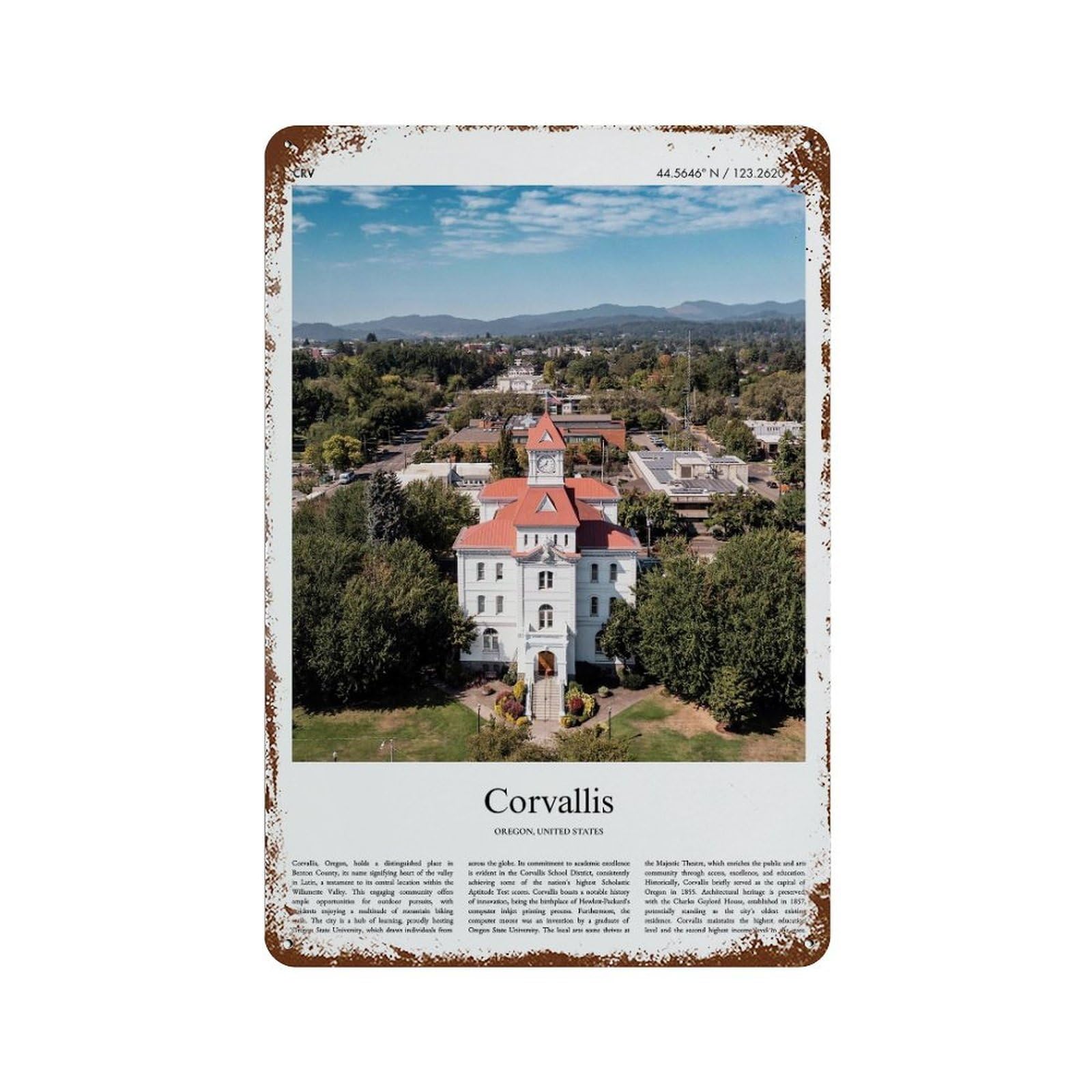 xiaoxiaoshen Corvallis Oregon, United States, USA City Scenery Wall Decor Art Metal Tin Poster Modern Home Decor Art Home Bar Shop Decorations Vintage Sign 30x20cm