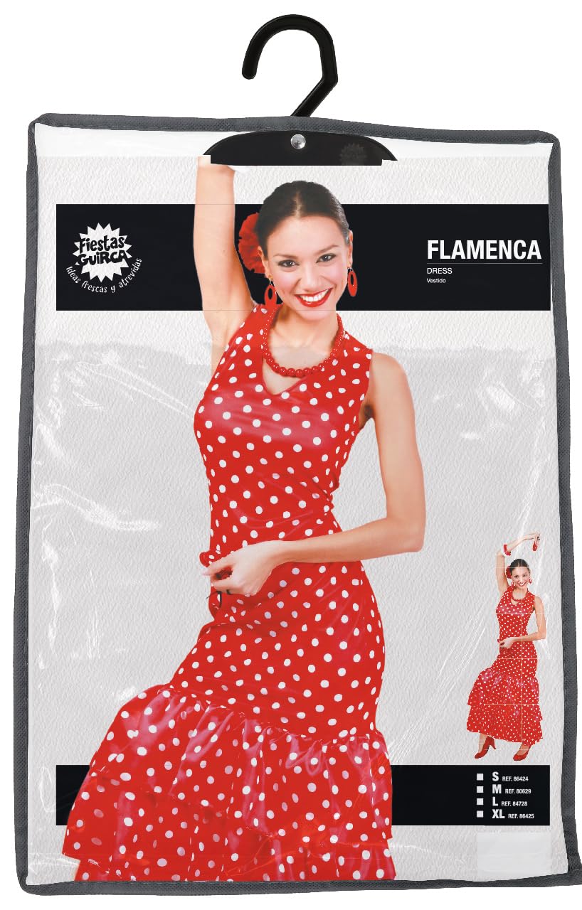 FIESTAS GUIRCA | Disfraz de Flamenca para Mujer - Vestido Tradicional - Disfraces de Culturas del Mundo para Fiestas, Carnaval y Halloween - Ideal para Adultas - Rojo y Blanco