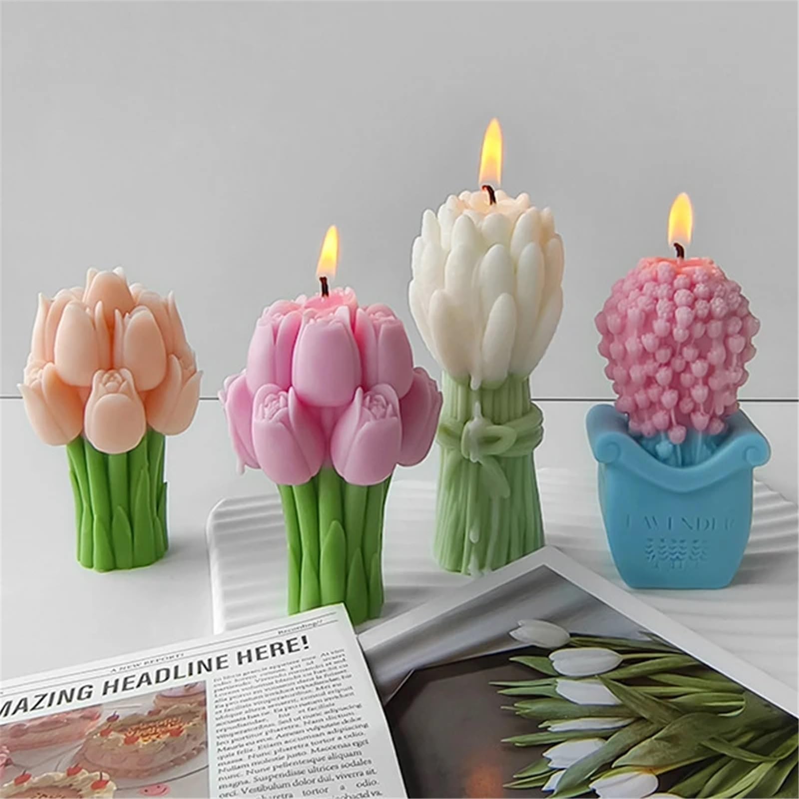 Molde Velas Perfumadas Moldes de silicona for velas con ramo de lavanda 3D, hecho a mano, flor de tulipán, jabón de resina, molde de escayola, herramienta de fabricación for manualidades, hogar, 1 Uds
