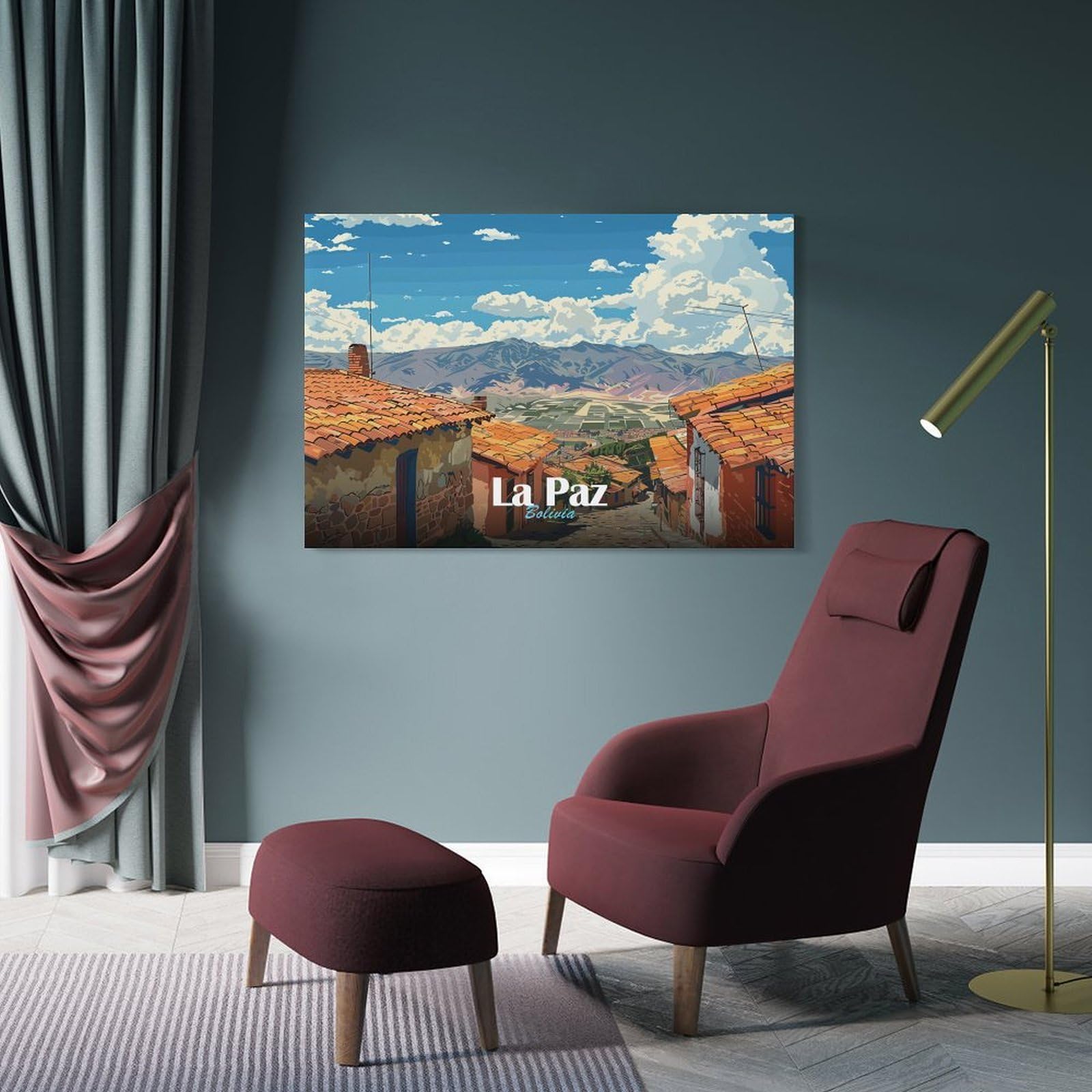 Junmoney Frame-Style-6 La Paz, Bolivia Landscape Wall Picture Print, 24X36inch(60X90cm), For New Homes, Bedrooms Or Workspaces, Thoughtful Wall Decor For Art Lovers