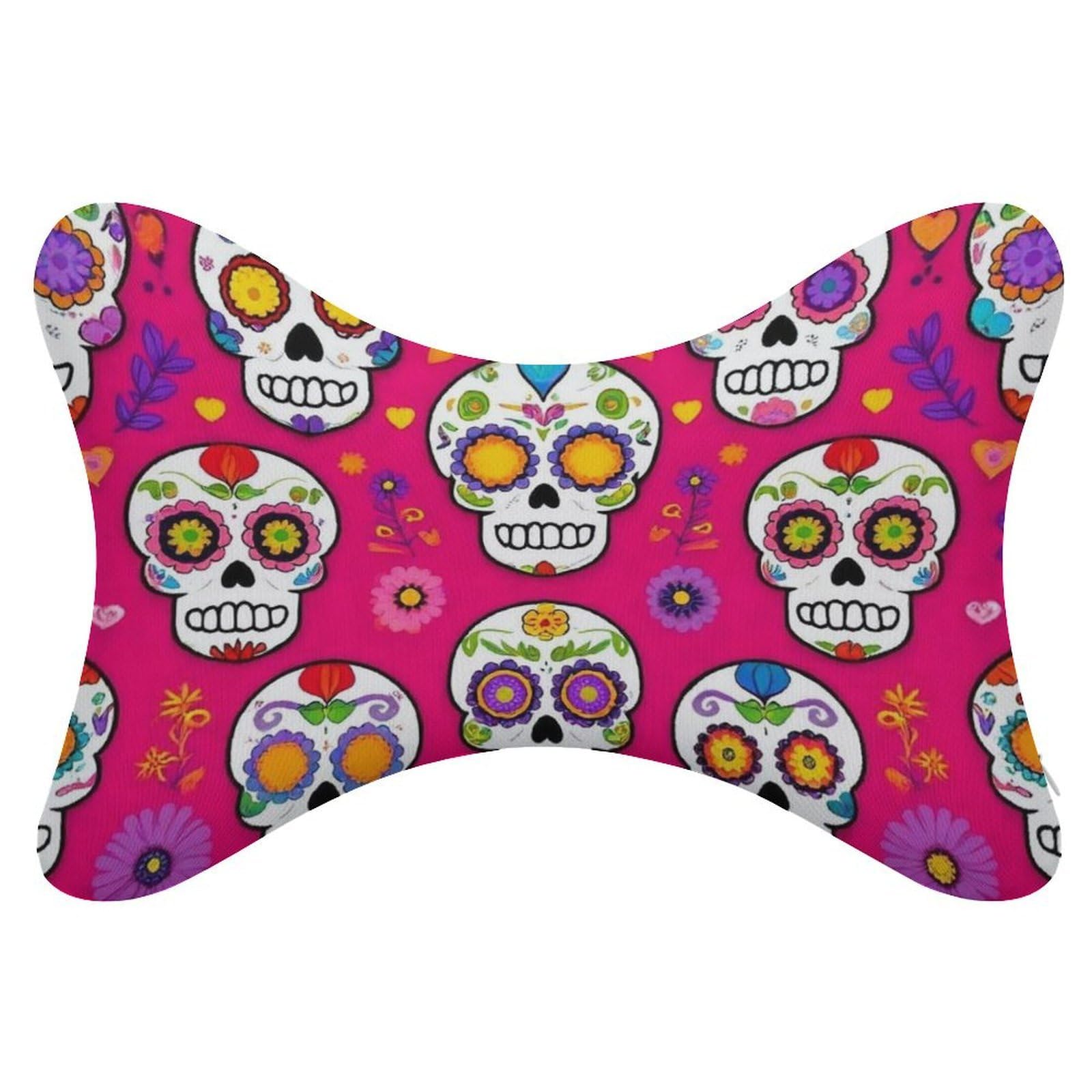 Fashion Airplane Travel Memory Foam Pillow Cervical Automobile Bone Pillow Car Decor Day Dead Mexican Sugar Skull