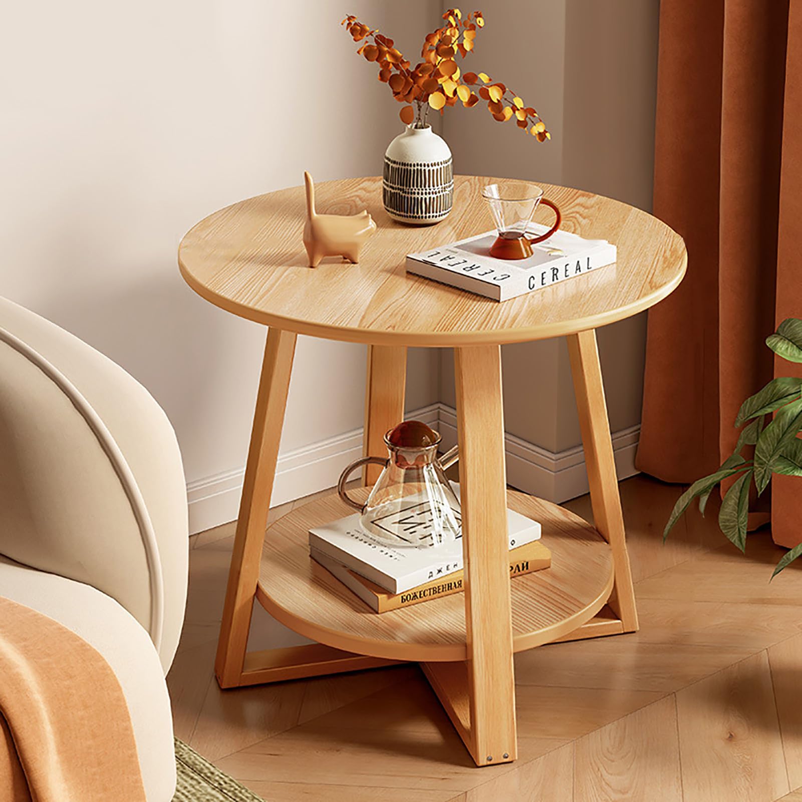Table d'appoint à 2 niveaux et meuble de rangement en bois de salon