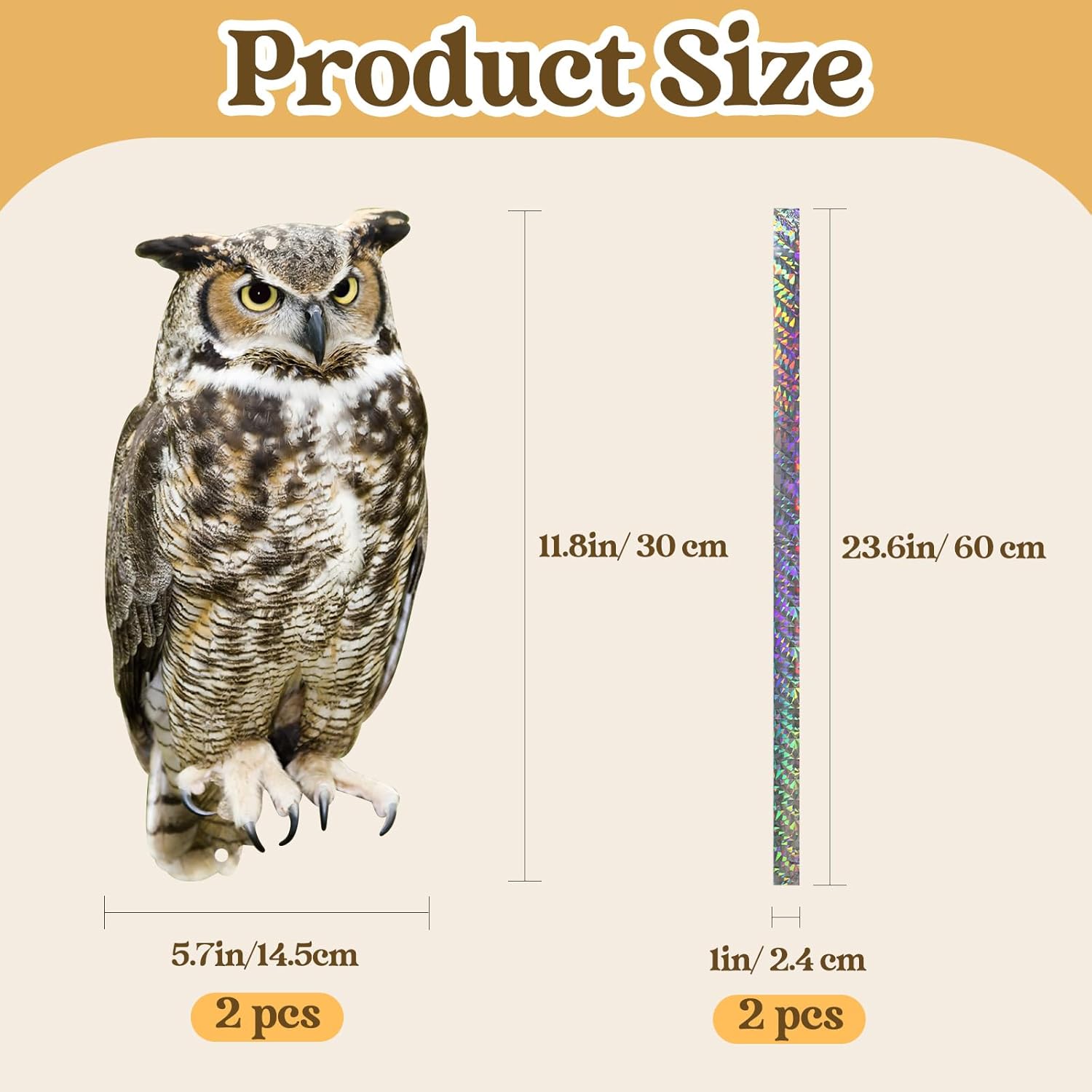 2PCS Fake Owl Plastic Owl to Scare Pigeon for Outdoor Garden Hanging Flat Garden Owls with Reflective Tape to Keep Pigeon Away from Balcony Window Outside Patio Yard Backyard Front Porch - Image 6