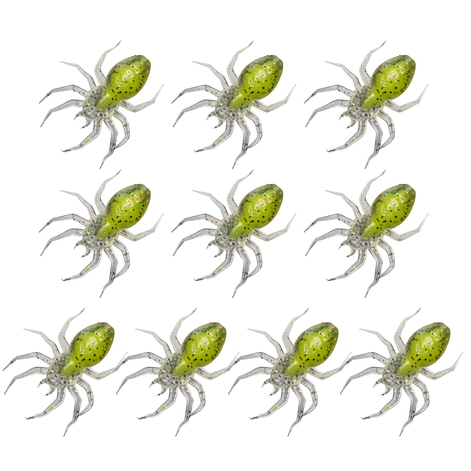 Cebos de Pesca, Señuelos de Pesca de arañas Artificiales, Resistentes a picaduras, Lentejuelas Brillantes, cebos Suaves, Suministros de Pesca, 10 Uds.(Green)