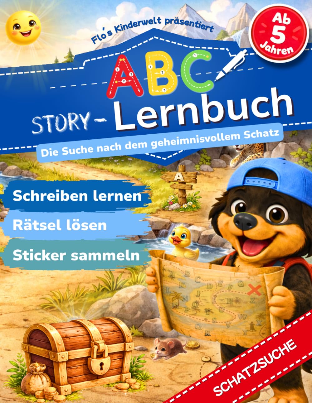 Das ABC Lernbuch: Buchstaben lernen mit Abenteuer-Geschichte – Flo's Schatzsuche, Vorschule und 1. Klasse - Übungsheft ab 5 Jahren (Flo's Kinderwelt) (Flo's ABC Story Lernbuch-Serie)