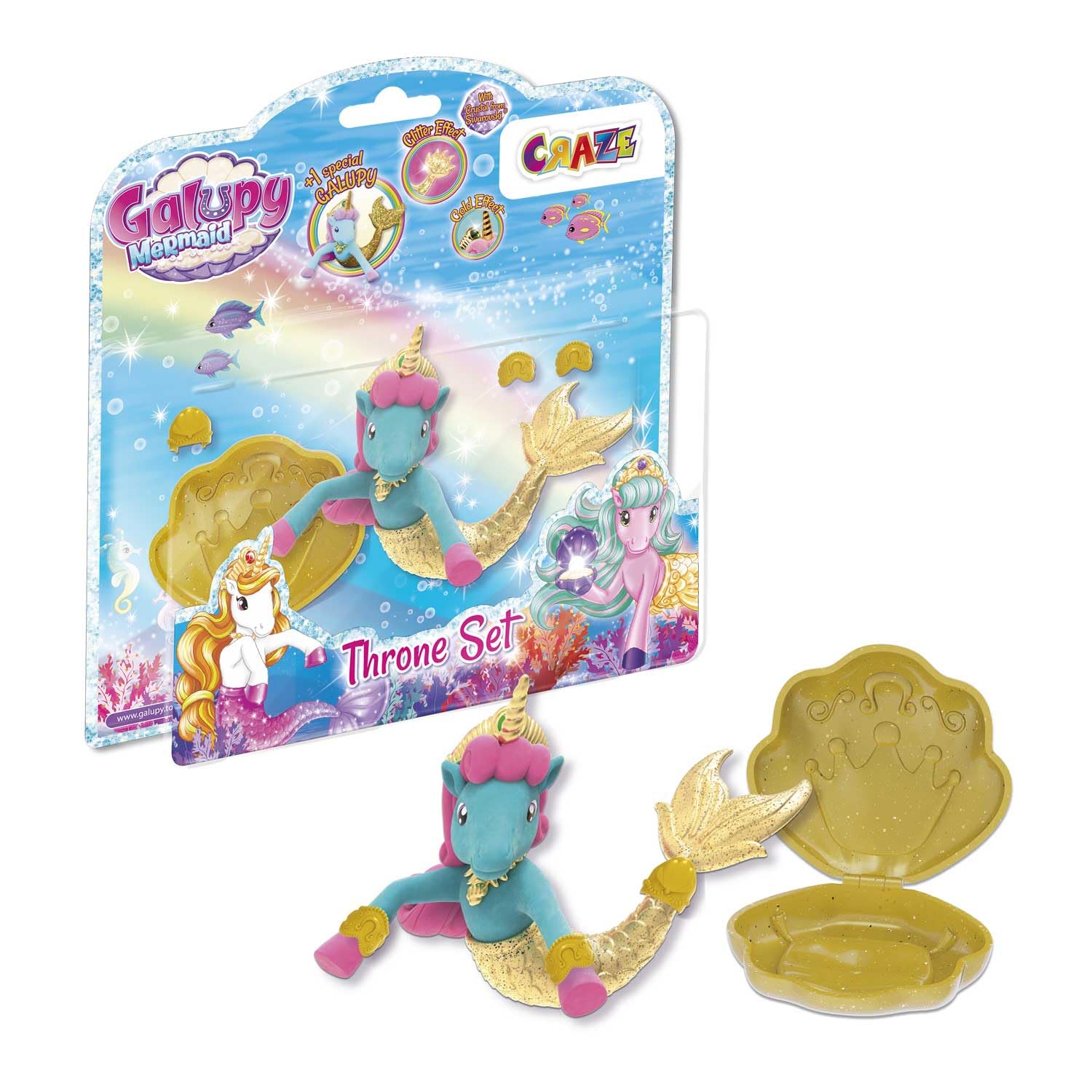 Galupy Mermaid Throne Playset with Unicorn Figure, Mermaid Tail, Shell Throne and Bracelets – Collectible Girls Toy Suitable for Children Age 3+ – Unicorn Gift Idea