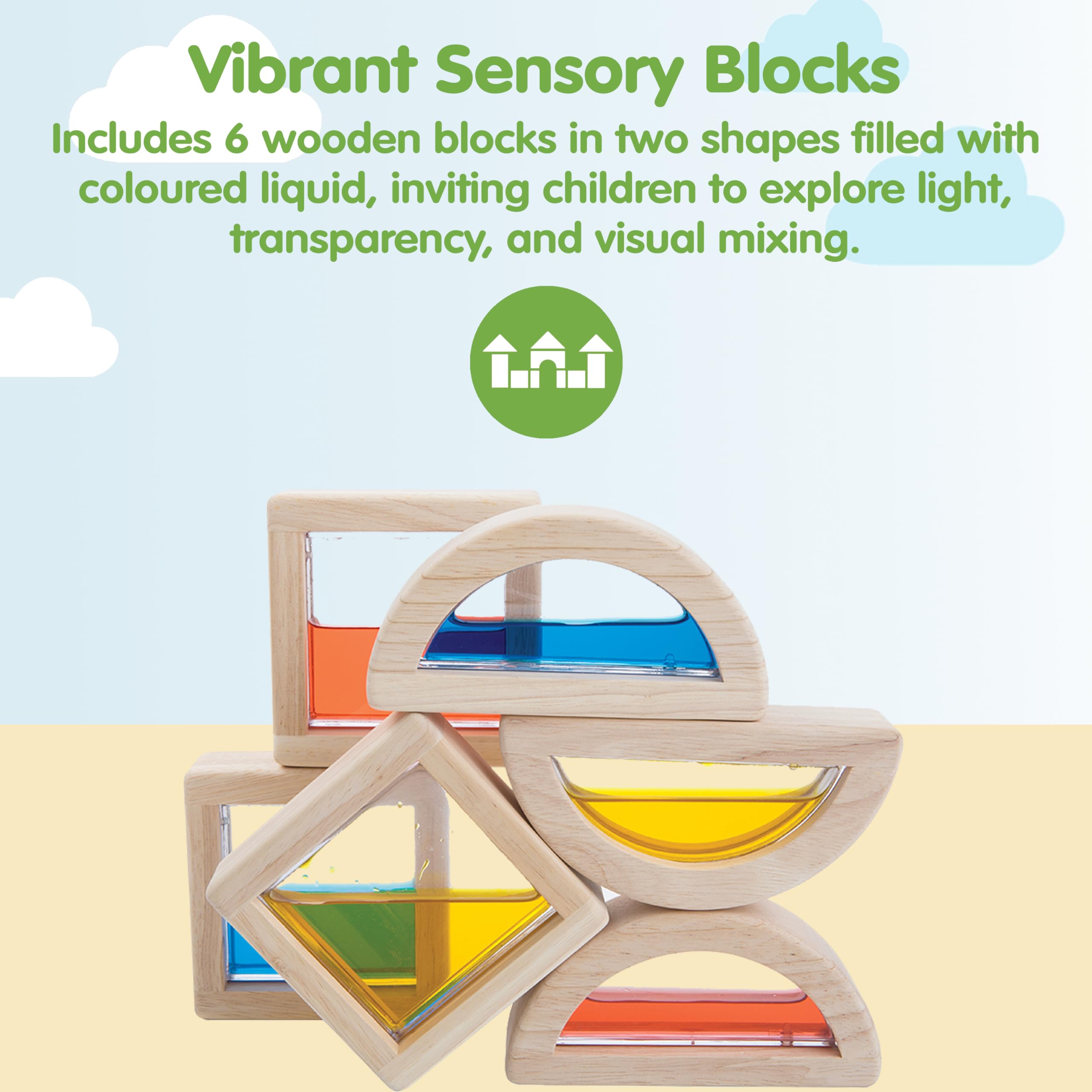 PlanToys Blocs d'Eau en Bois - 6 Blocs avec 3 Couleurs d'Eau - Jouet Théorie des Couleurs 3+ Ans - Bois Naturel sans Produits Chimiques