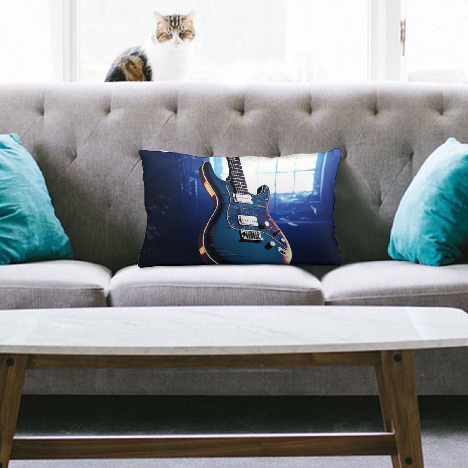 NTVOWPZO Decoration Throw Pillow Covers 8"x12" Pillowcases Covers Blue Guitar Soft Pillowcases Modern Farmhouse Home Decor Sofa Cushions Covers for Couch Bed Living Room