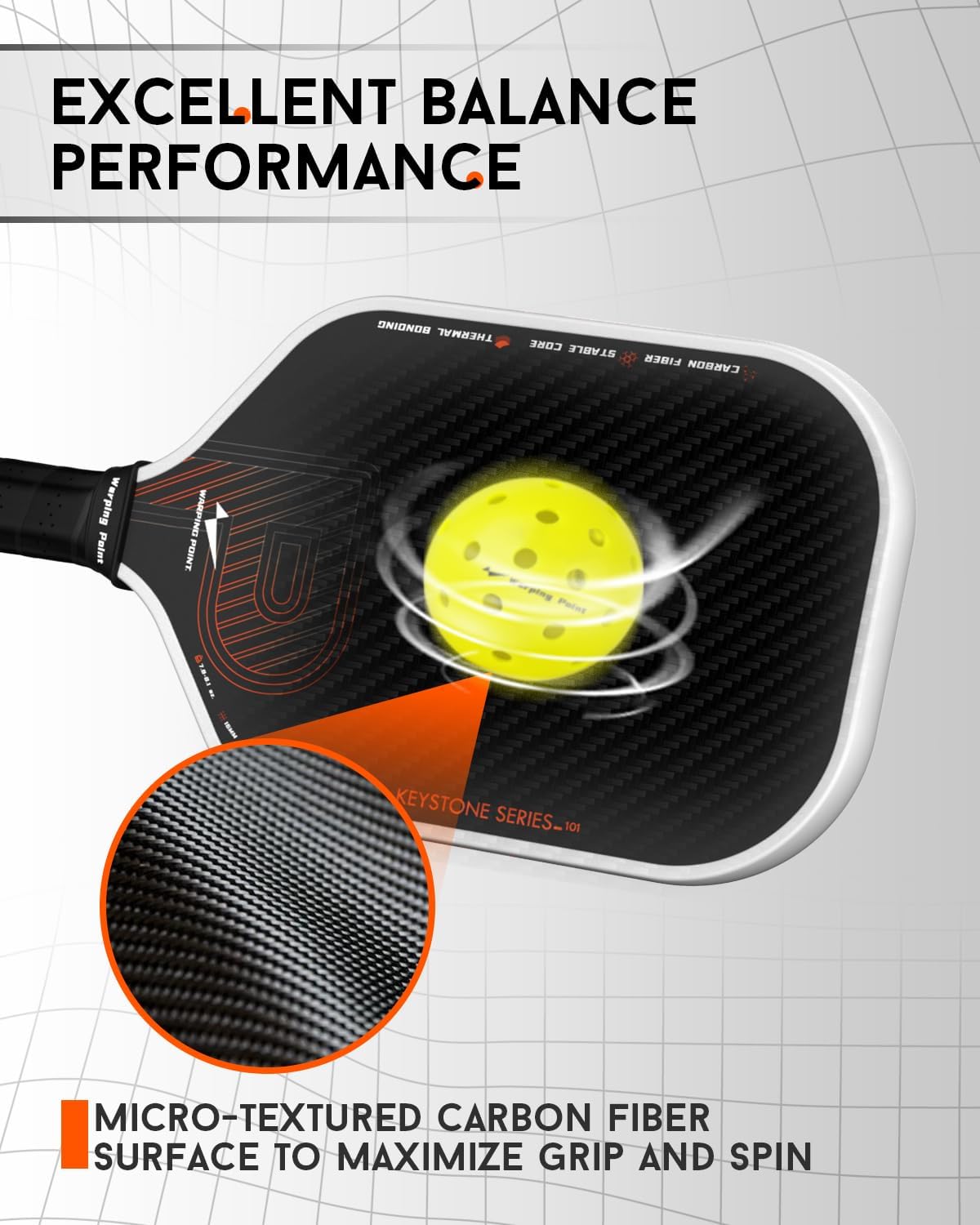 Warping Point Pickleball Paddle, Carbon Fiber Paddle with Endura Friction Surface, Polymer Honeycomb Core, Design for Ultimate Spin & Power, Large Sweet Spot & Contro, USAP Approved - Image 3