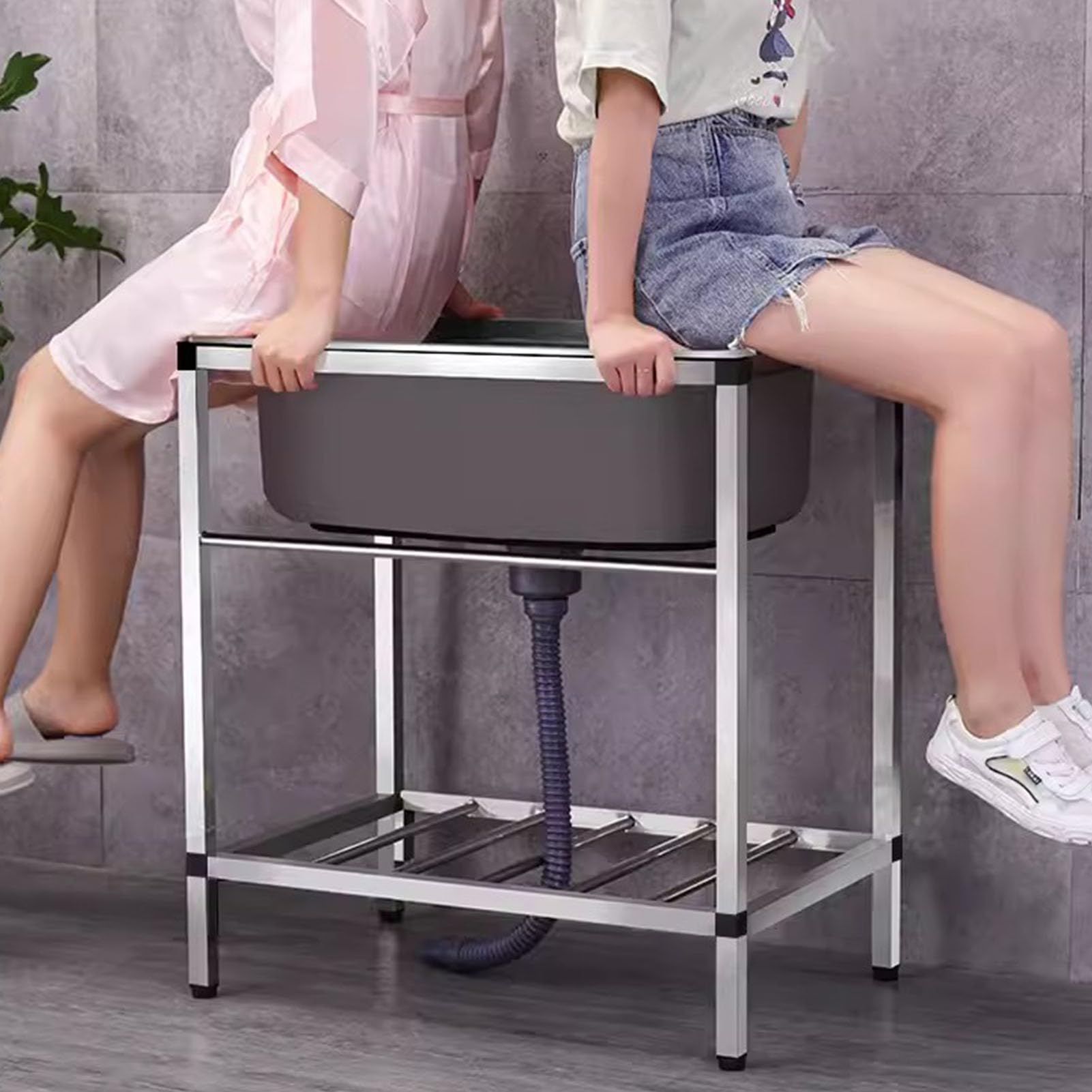 Fregadero de acero inoxidable multifuncional para cocina y jardín, portátil y con grifo - Ideal para camping (A,53×38cm)