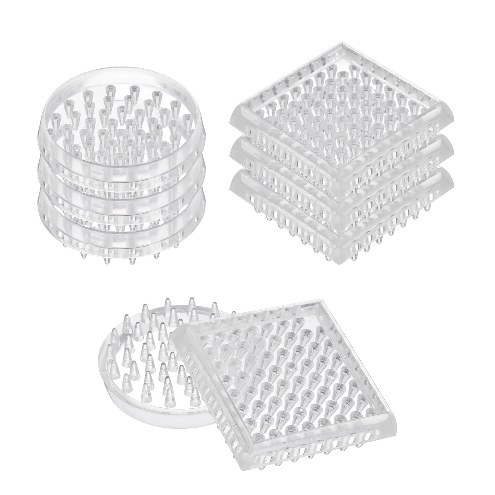 sourcing map 8 Pcs Carpet Protectors Spiked Caster Cups 1.89" Square & Round Spiked Furniture Cup Furniture Carpet Protectors for Furniture Legs Table Chair Sofa, Transparent