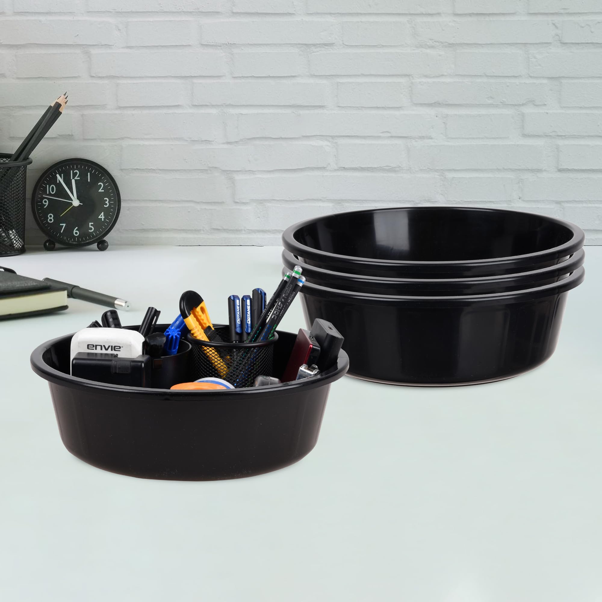 Urbane Home Pack of 4 Desk Organizer | Stationery Organizer Tub | Multipurpose Storage Organizer | Office Supplies Organizer for Pen-Pencil-Staplers-Clips | Desktop Organizer | 6 LTR | Black