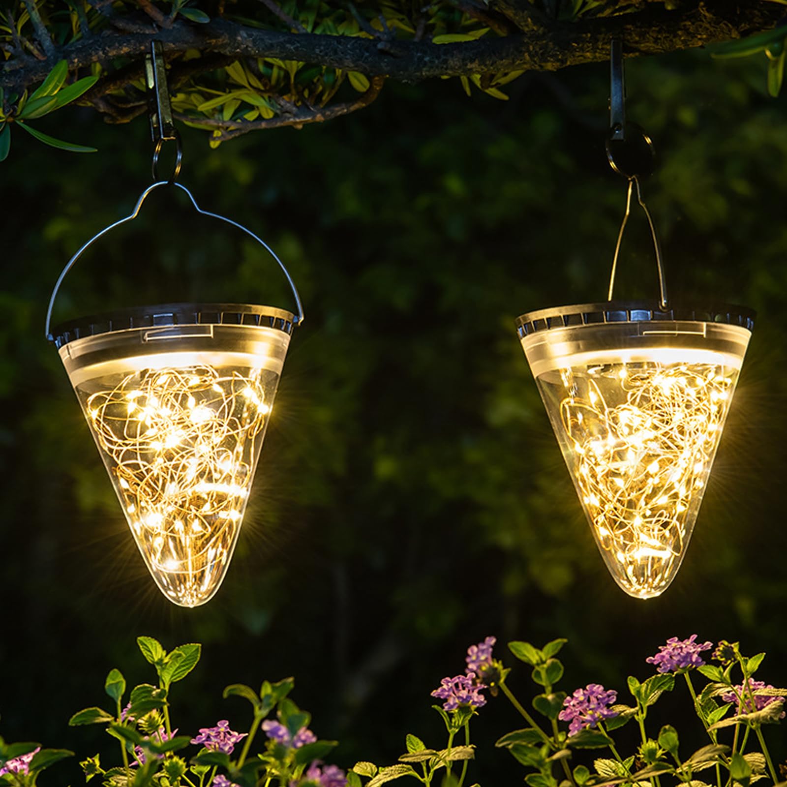 Lámparas Solares Exterior Decorativas 2 Pack Lámparas Solares para Jardín de Cristal IP55 Impermeable Farol Solar Exterior para árbol al aire libre, Jardín, Patio, Césped, Balcón