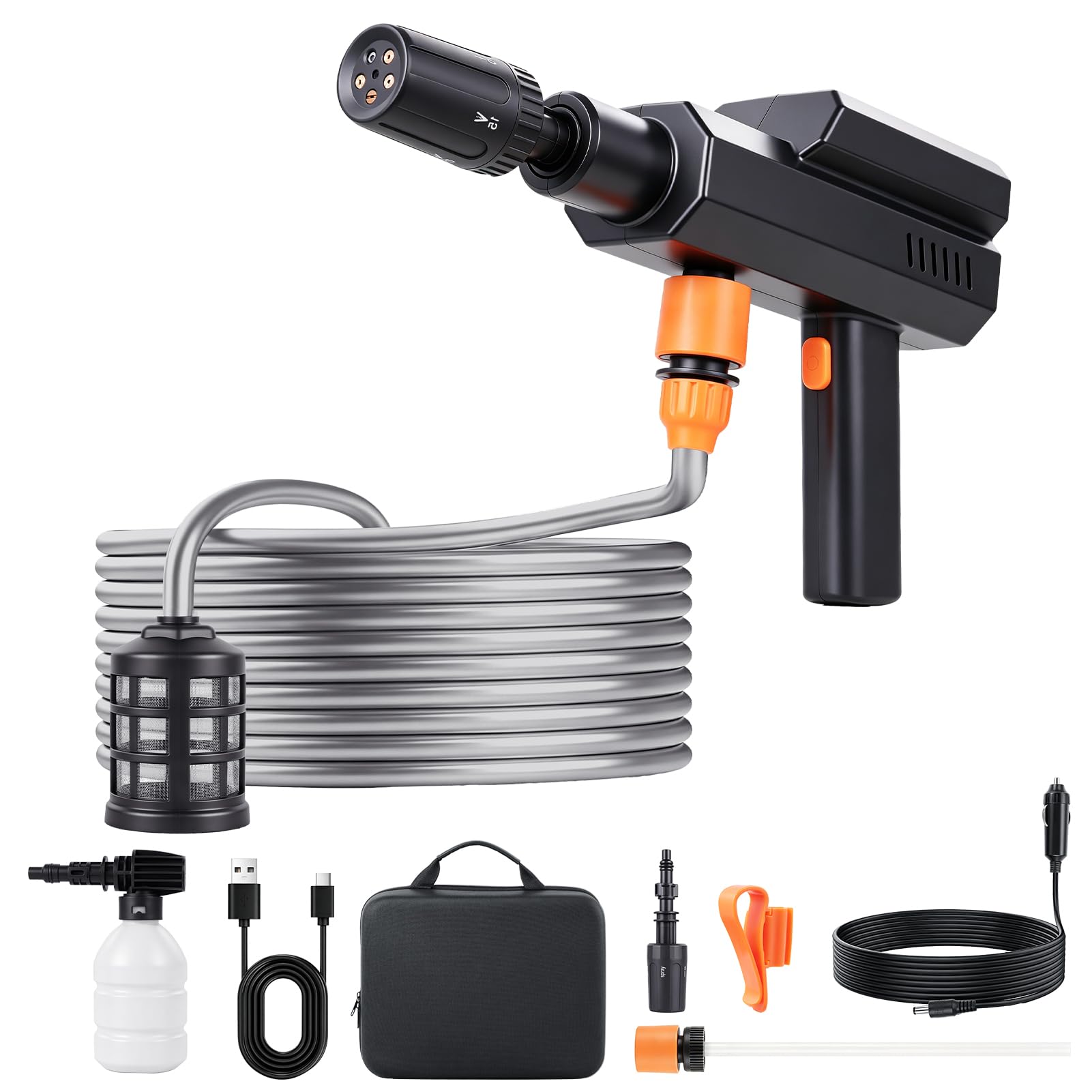 Victoam 5-in-1 Cordless Pressure Washers, 60Bar/870PSI, 3×4.0Ah, High Power Washer with 5M Hose & 3 Nozzles, 12m Jet Distance, for Car Patio Garden Cleaning (with Airline Bag)