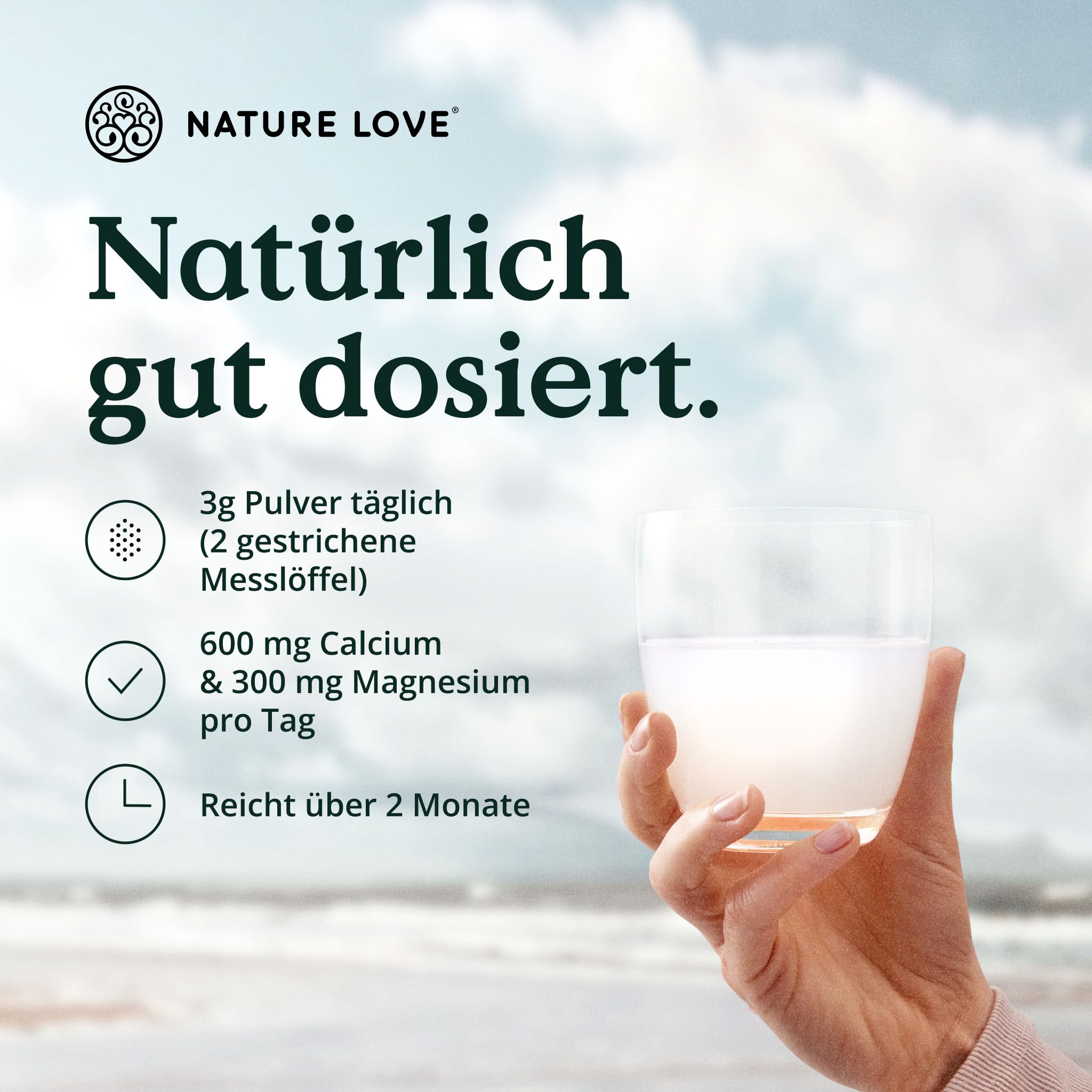 NATURE LOVE® Sango Meereskoralle – 250g Pulver – Natürliche Quelle für Calcium (20%) und Magnesium (10%) im körpereigenen Verhältnis von 2:1 – Hochdosiert und in Deutschland produziert