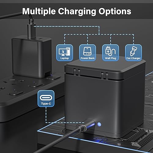 Miniatura 4 de Paquete de 2 baterías aptas para GoPro-Hero 11 negro, estación de carga de batería de 3 canales para batería Hero 11