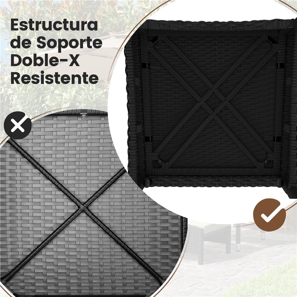 Yaheetech Conjunto de Muebles Ratán de Jardín 5 Piezas con Cojines, 2 Sillones 2 Otomanas y 1 Mesa de Café para Patio, Piscina y Trasero, Color Negro/GIRS Negro/GIRS