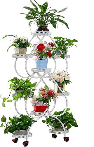 Estante de plantas de 6 niveles para escaleras, soporte de flores de metal con ruedas, para el hogar, balcón, jardín, balcón