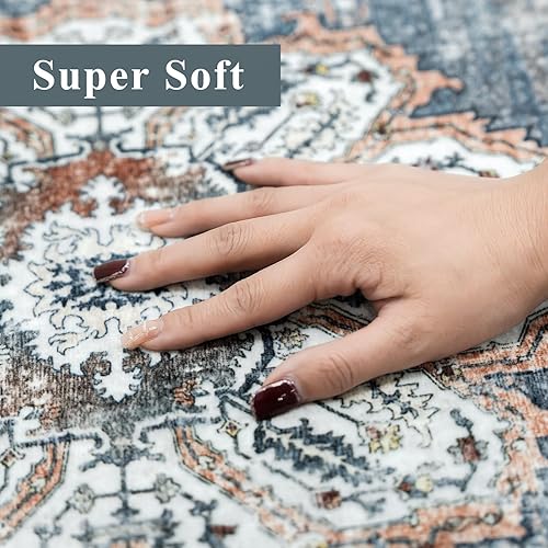 Miniatura 7 de Alfombra lavable para sala de estar, alfombra grande de 8 x 10 pies, envejecida, oriental, antideslizante, no desprende pelusa, para comedor, cocina