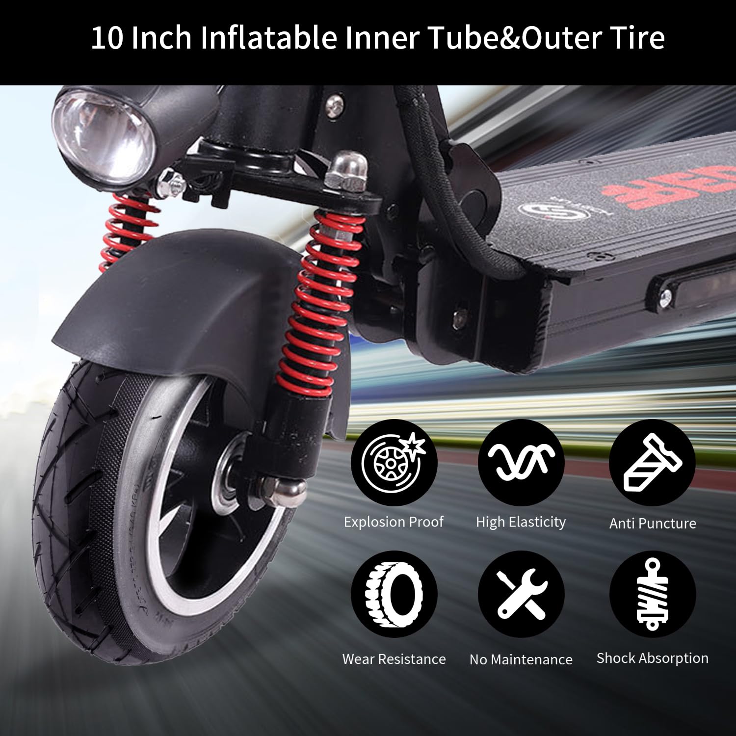 10x2.125 scooter tire Replacement, 10x2.125 Tire and Inner Tube, 10 inch Tires Replacement, with 90-Degree Bent Valve, Valve Extension, and Tire Levers, Thickened Non-Slip Shockproof