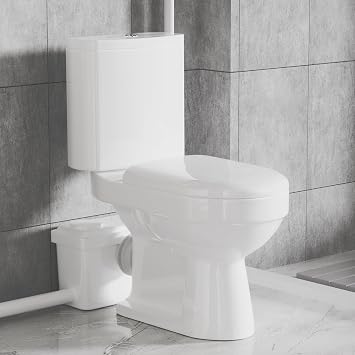 WinZo 750W Macerating Toilet with Upflush System for Basement Comfort 16.5 With Dual Flush Toilet Tank & Pump Three Connections For Sink,Bathtub,White (WZ5815-750)