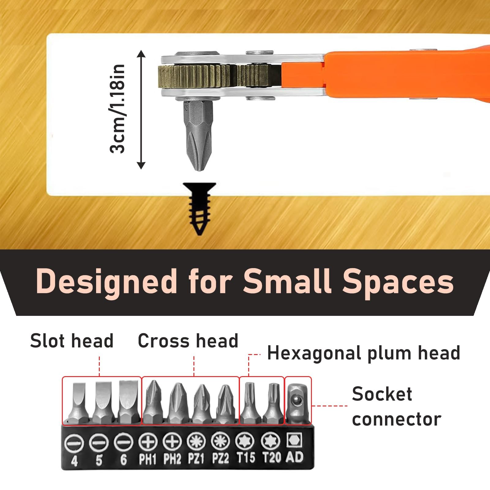 Mini Ratchet Wrench, Right Angle Screwdriver 90 Degree Phillips Magnetic with 1/4 Inch Drive - Image 4
