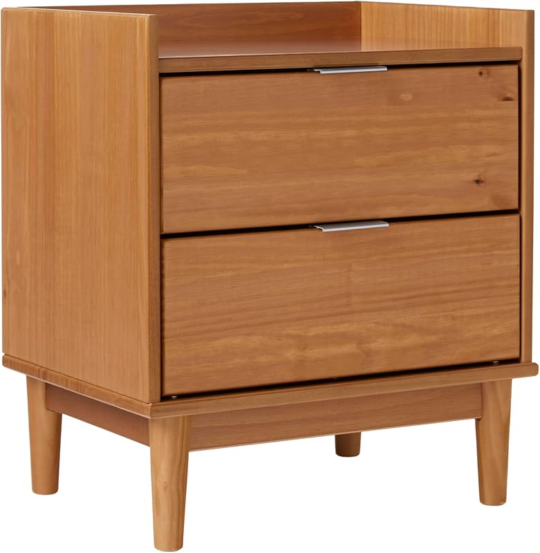 Walker Edison Blythe Mid-Century - Mesita de noche moderna con bandeja y 2 cajones, 20 pulgadas, color caramelo