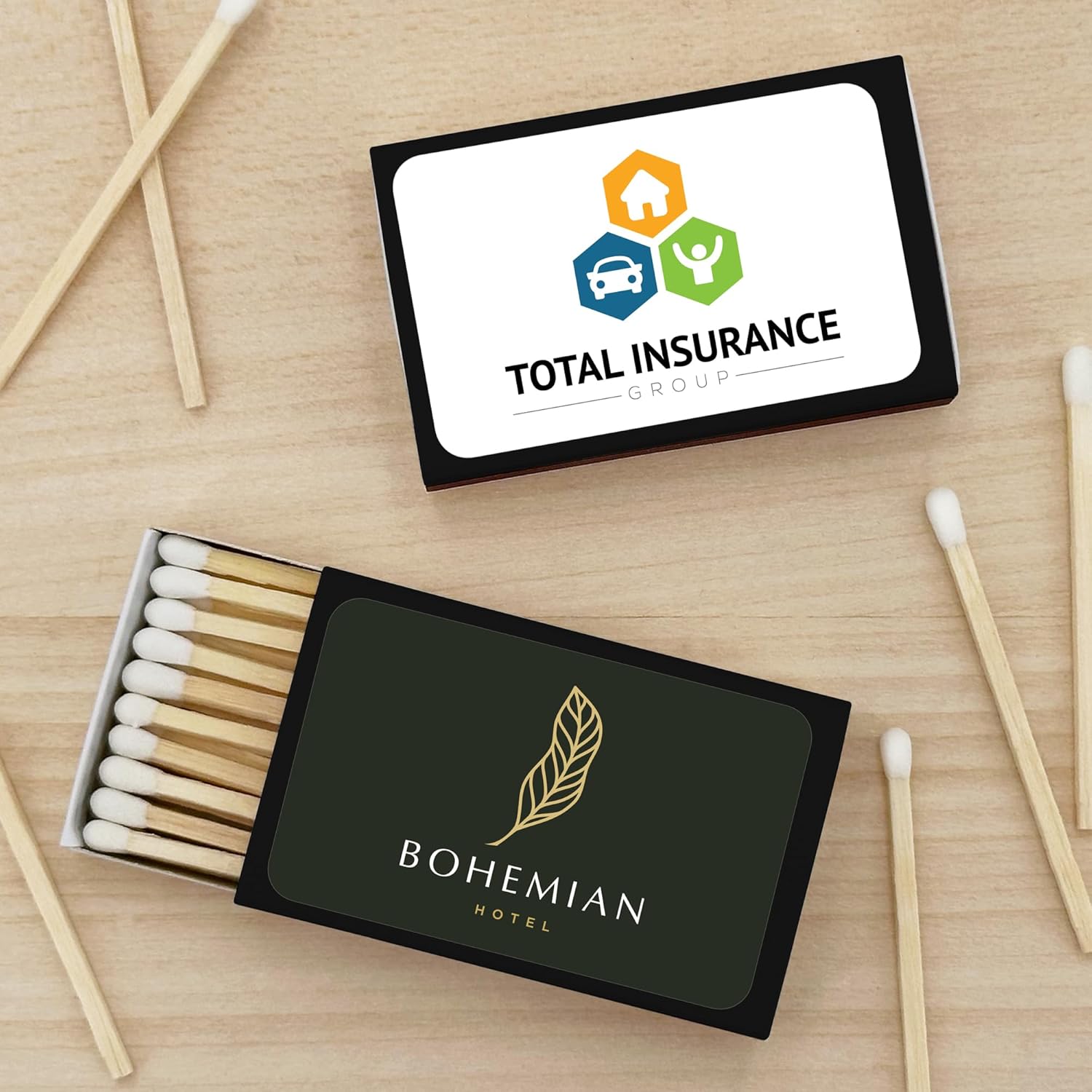 Promotional Match Box Matches - 50 Quantity - Promotional Product/Bulk with Your Logo/Customized (Black Box)