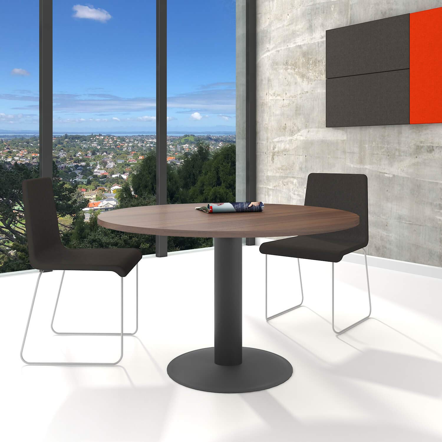 Optima - Tavolo rotondo per riunioni, Ø 120 cm, in noce, colore: antracite