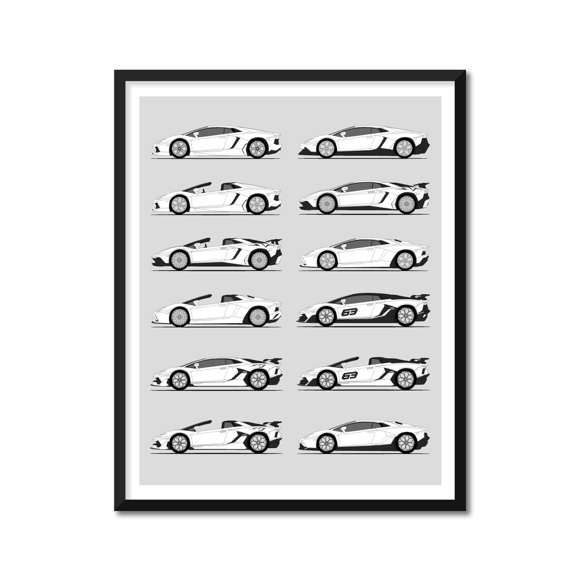 Custom Car Posters Handmade Poster compatible with History of Lamborghini Aventador Print of Lamborghini Aventador LP 700-4 Roadster 50th Anniversario SVJ - (20 x 30 cm) (Unframed) Lustre Print