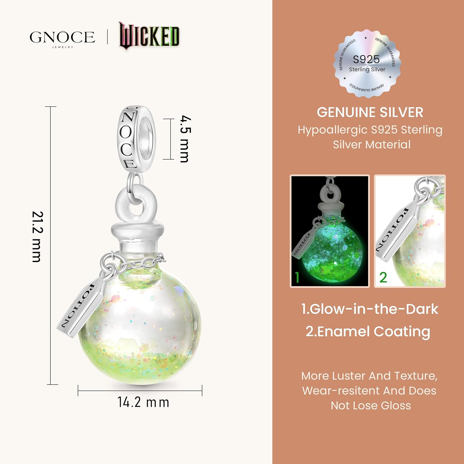 GNOCE Wicked Glow-in-the-Dark Magic Potion Pendant Dangle Charm Bracelet for Women, S925 Sterling Silver Dangle Charms for Women Wife, Valentine‘s Day, Mother’s Day Jewelry - Image 2