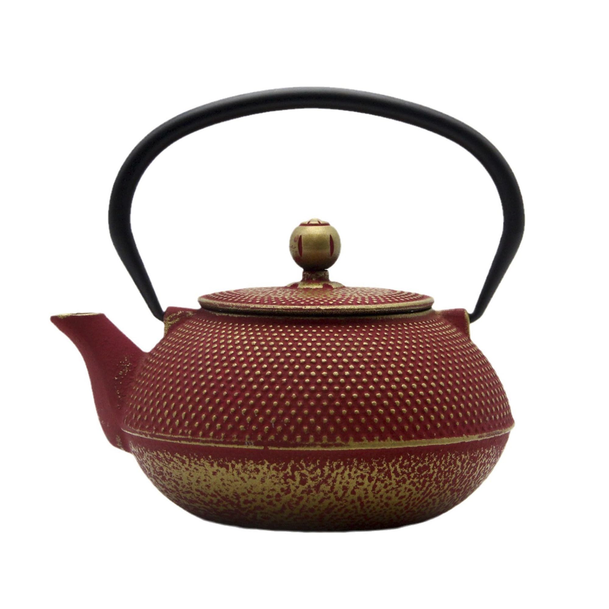 Tetera de hierro fundido con infusor de acero inoxidable para estufa, revestimiento seguro con interior esmaltado, tetsubina roja japonesa para té suelto (30 onzas/900 ml)