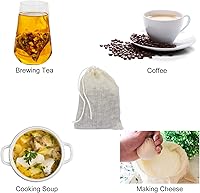 Vista 2 de Numola 50 bolsas de té de algodón sin blanquear, bolsas de té reutilizables con cordón para cocinar sopa, bolsa infusora de té orgánico natural