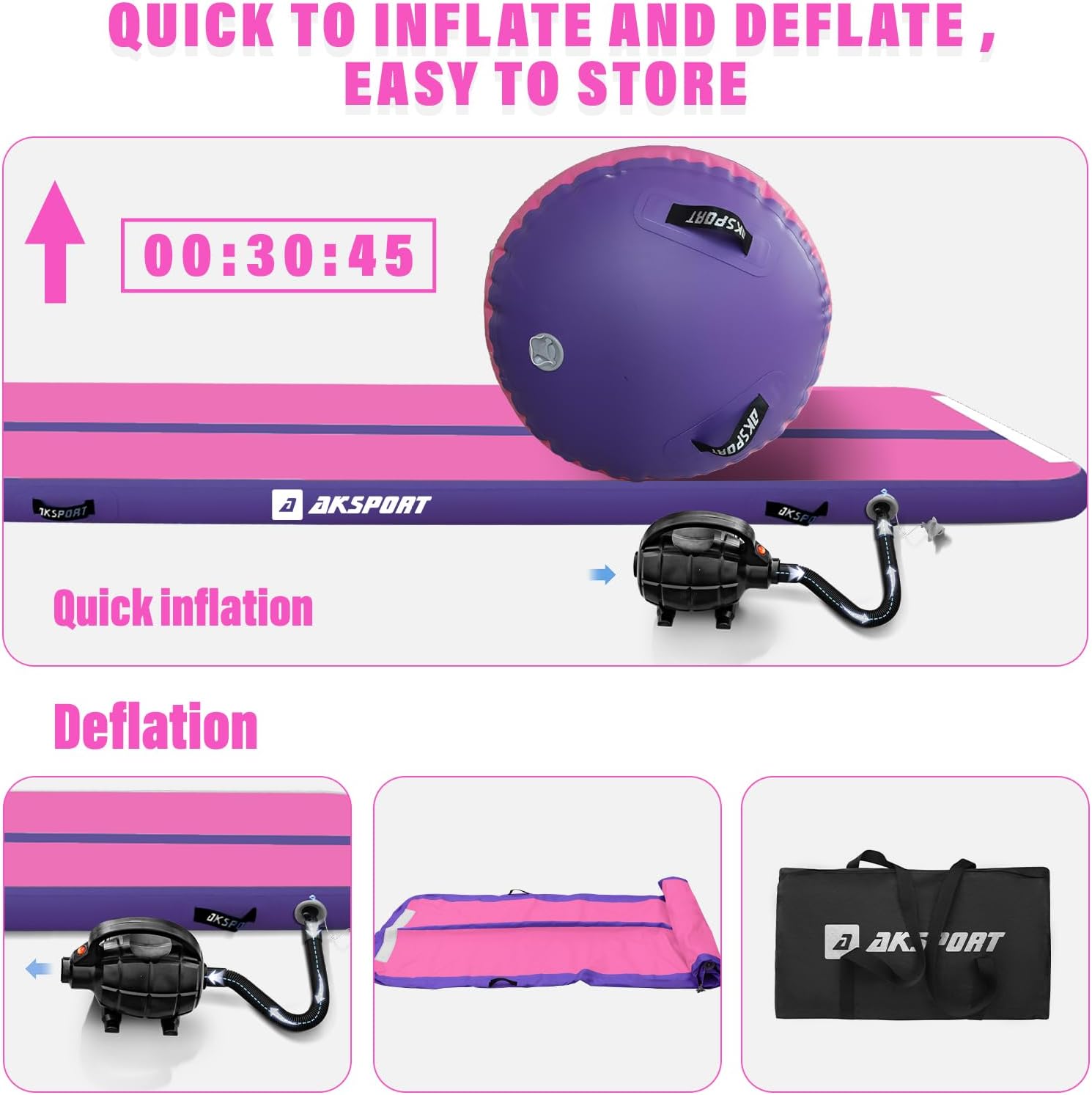 AKSPORT Air Roller Gymnastics Air Barrel for Backbends and Back Handsprings Exercise Training with Electric Air Pump for Home Use/Yoga/Cheerleading/Tumbling/Back Walkovers