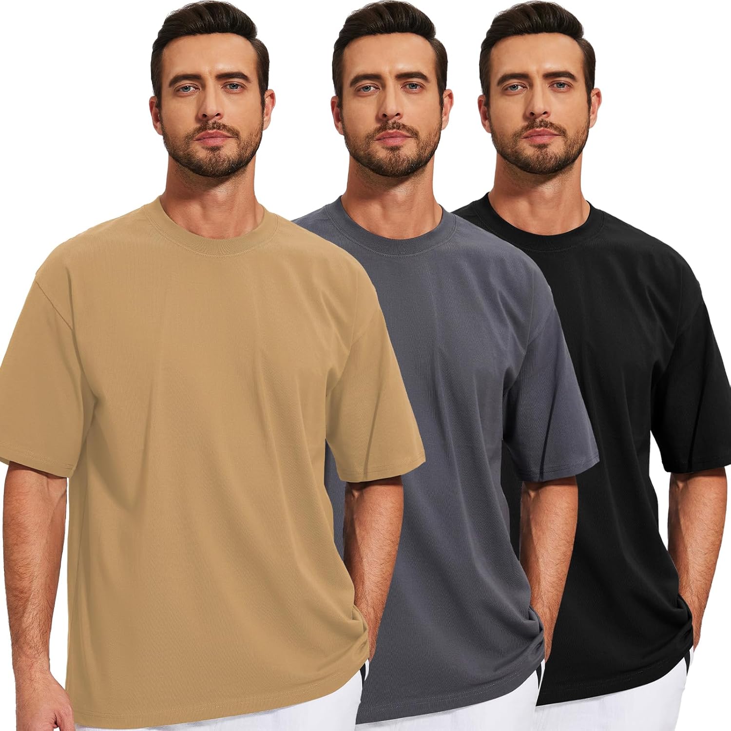 Men's Oversized T-Shirts Cotton Tee Heavyweight Unisex Short Sleeve Crew Neck Loose Fit Basic Tops - Image 2