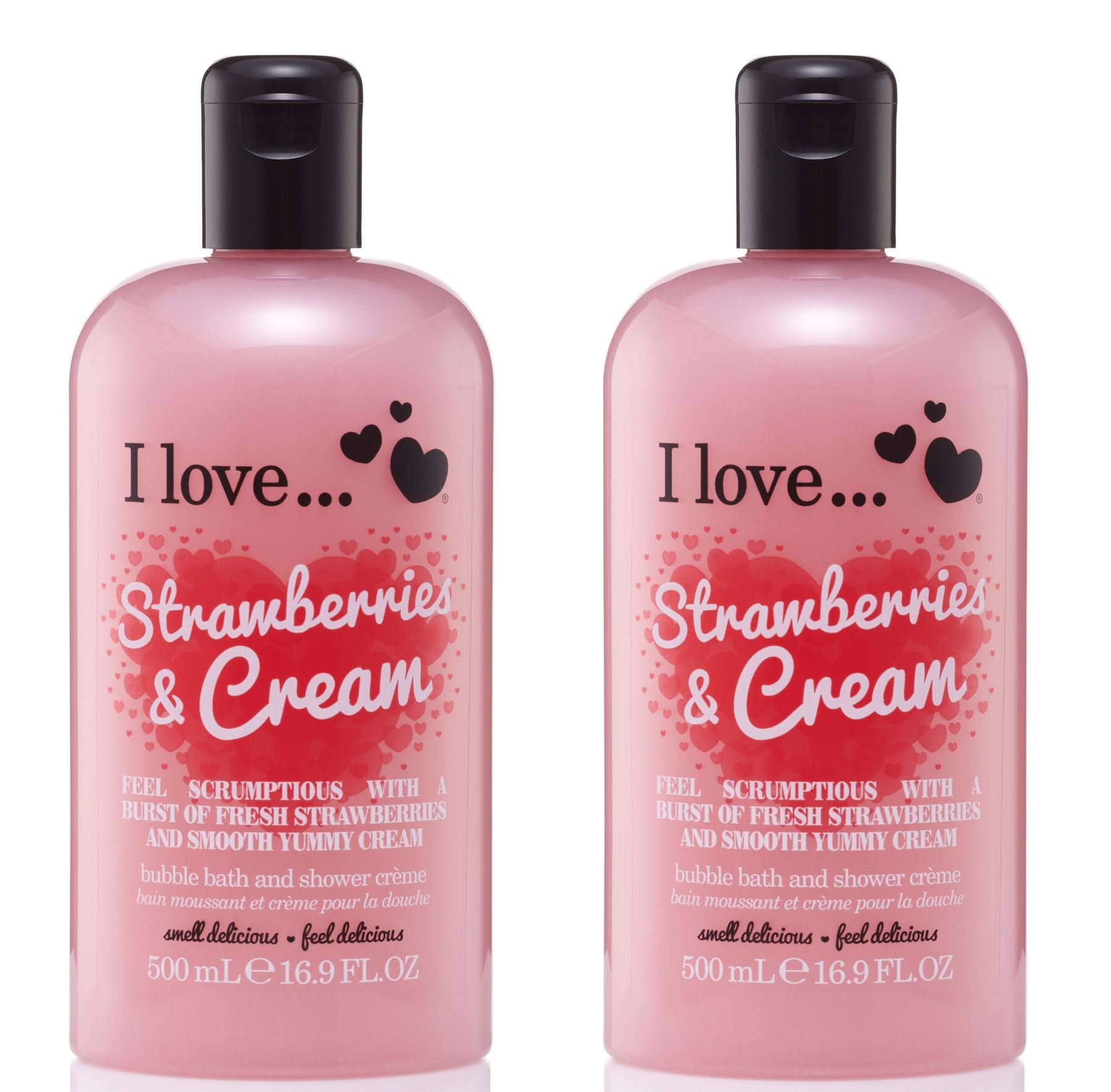I Love... Strawberries & Cream Bubble Bath And Shower Creme 500ml Pack Qty 2