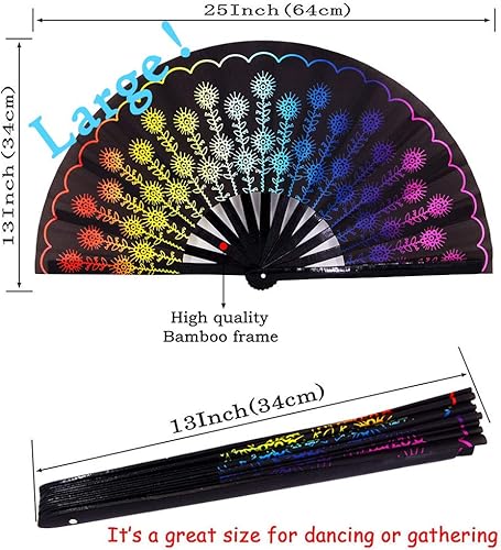 Miniatura 3 de Amajiji Ventilador plegable grande para mujereshombres, ventilador plegable de mano de bambú chino y tela de nailon, ventilador plegable de mano,