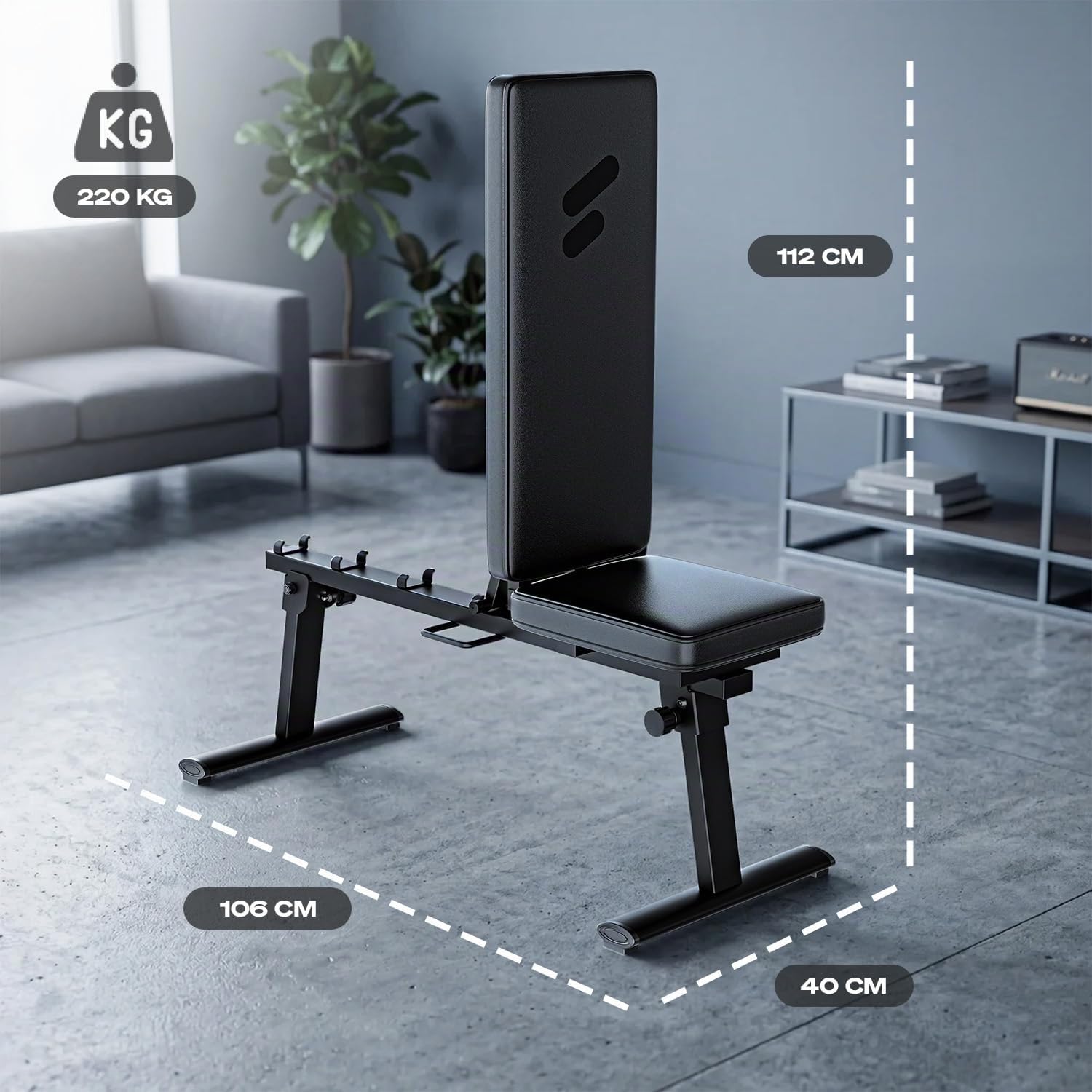 Sportstech Hantelbank verstellbar, Multifunktion Training Fitnessbank, kompatibel mit sGym Pro, 220 kg belastbar, Ganzkörpertraining, Bauchtrainer, Schrägbank, klappbar, sGym Bench