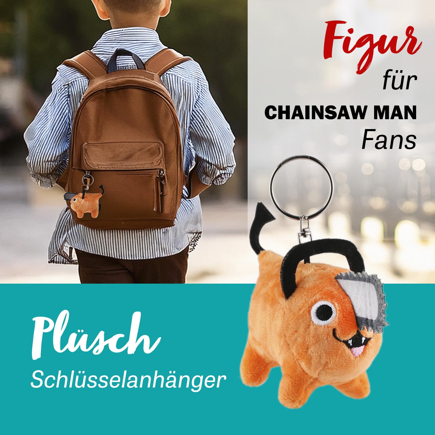 Play by Play Chainsaw Man Pochita pluszowe zwierzątko, pluszowa zabawka, figurka < siedząca z zamkniętym okiem, 32 cm + mini plusz >