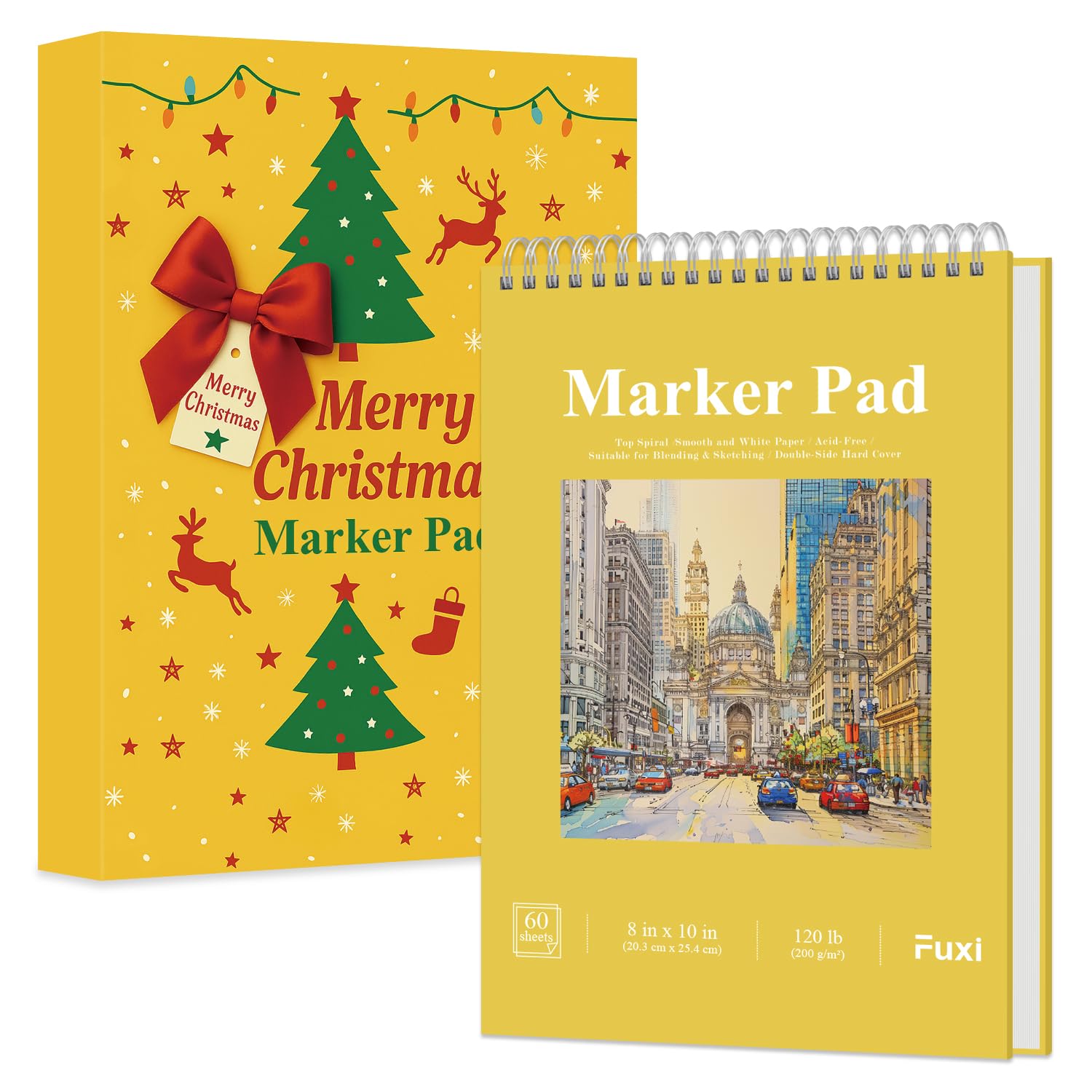 Fuxi Marker Paper Sketchbook 8" x 10", 60 Sheets Marker Pad Sketch Book Hard Covers, 120lb/200gsm Drawing Paper for Markers, Drawing Pad for Alcohol Markers, Art Gifts for Adults &amp; Art Stuff.