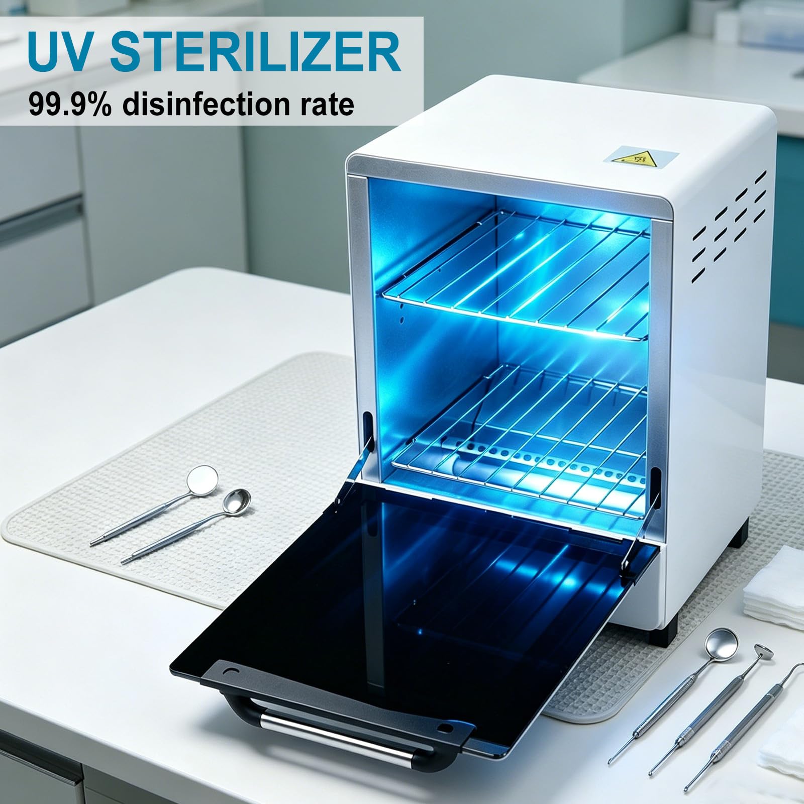 Stérilisateur et séchoir à ongles UV-C, séchage à l'air chaud 45-80 °C, stérilisateur pour instruments avec contrôle de la température et minuterie, stérilisateur de lumière pour une utilisation à la