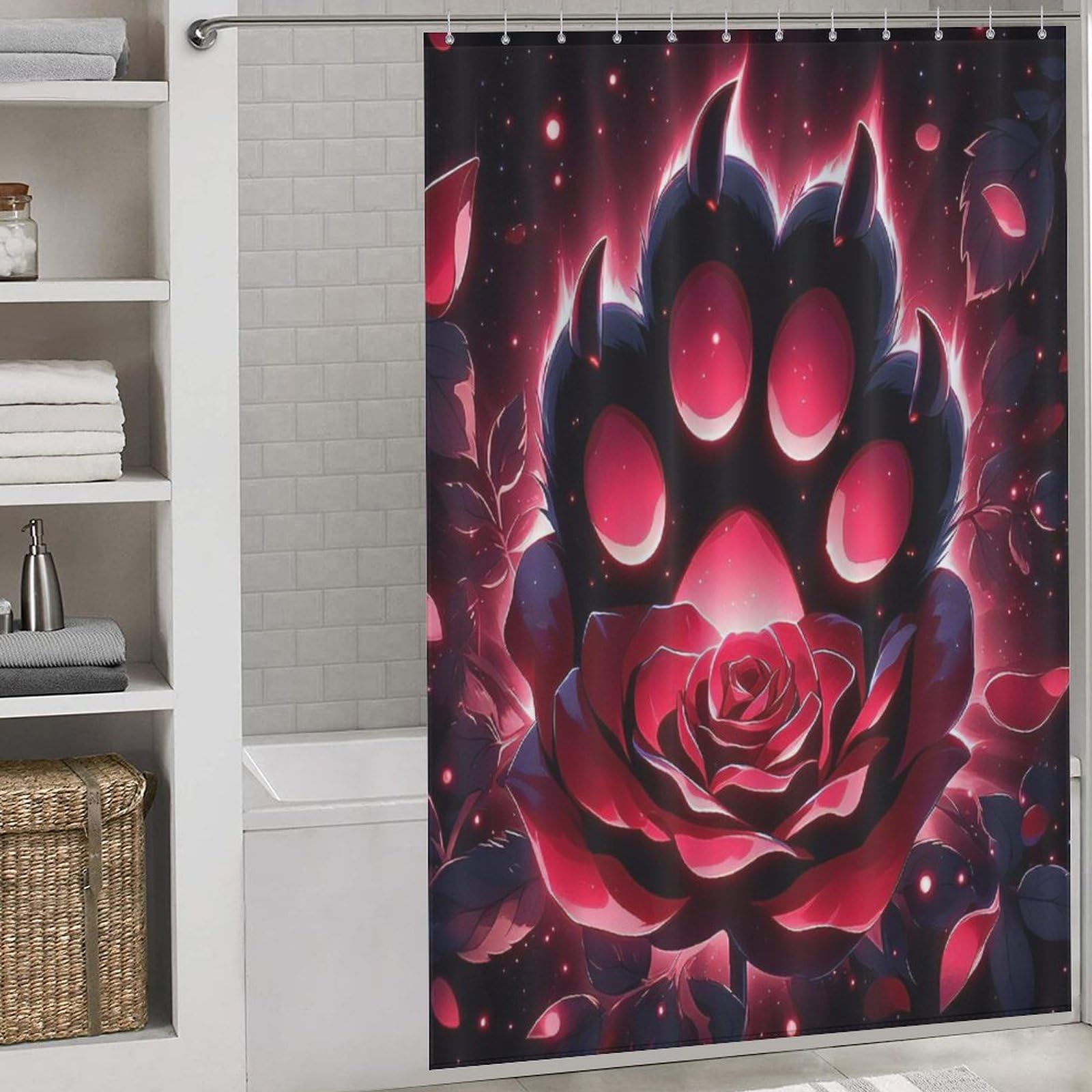 PAZZK Rose Shower Curtain Resistant Waterproof Bathroom Curtains with 12 Hooks Quick-Drying Polyester Shower Curtains for Bathroom Wet Room Tub 60x72Inch（152x183cm）