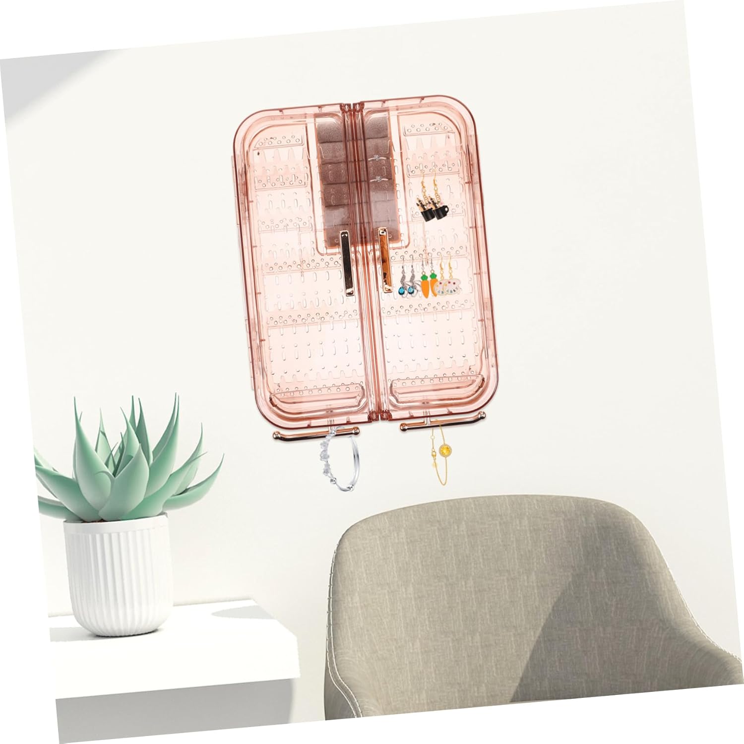 Wall Mounted Jewelry Organizer Plastic Earring Necklace Holder Multi-Grid Design for Home Use for Bedroom and Accessory Display