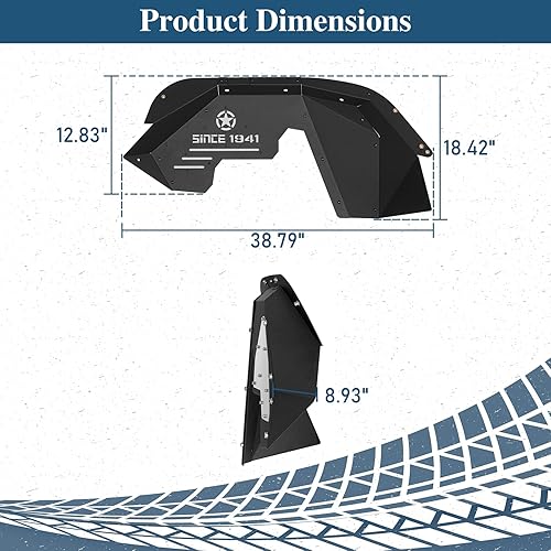 Miniatura 9 de Hooke Road Revestimientos de aluminio para guardabarros interiores delanteros para Jeep Wrangler JK 2007-2018 y Unlimited 24 puertas, 2 fundas de