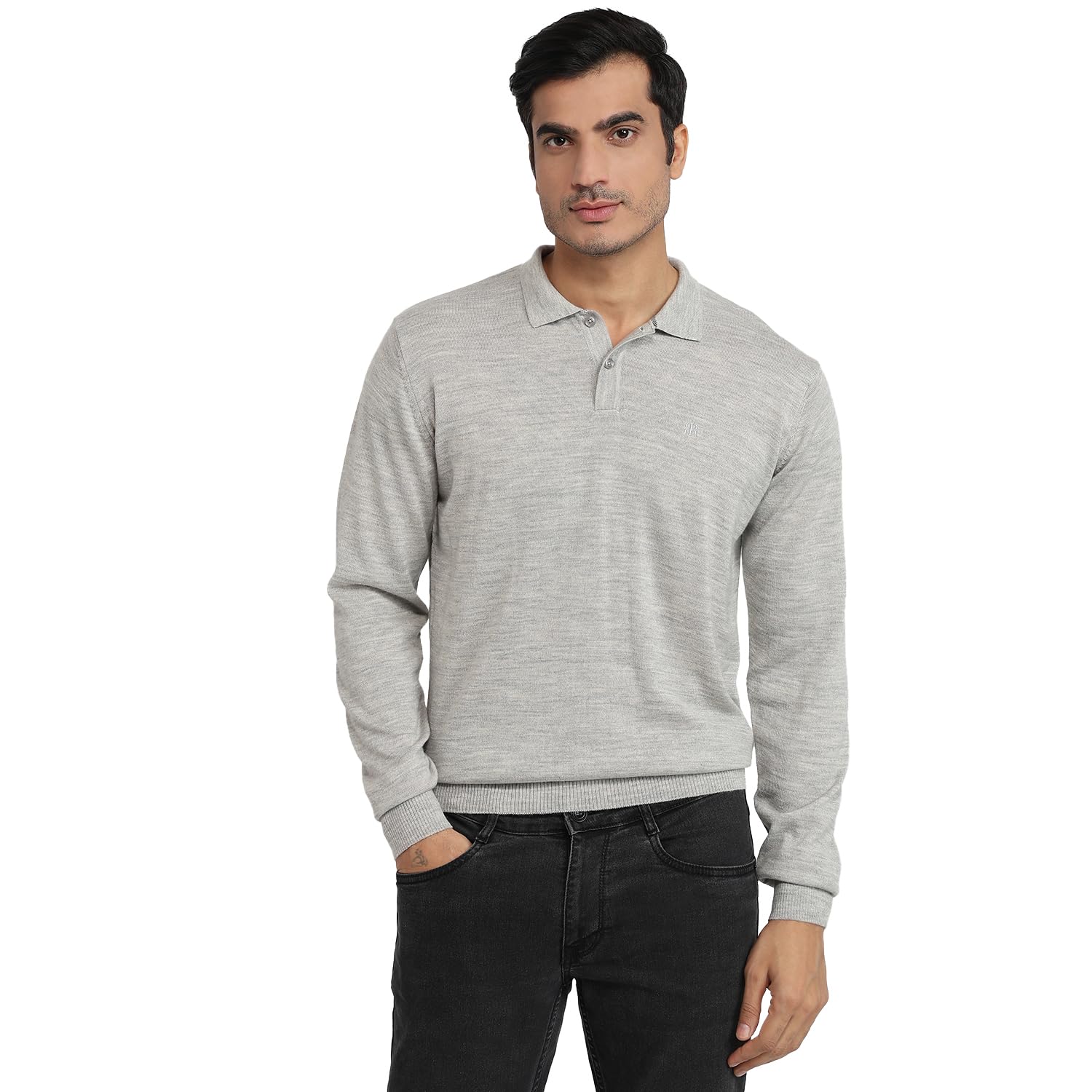 Men Contemporary Fit Solid Pattern Merino Wool Acrylic Blend Polo Neck Full Sleeve Casual Sweater-image-35