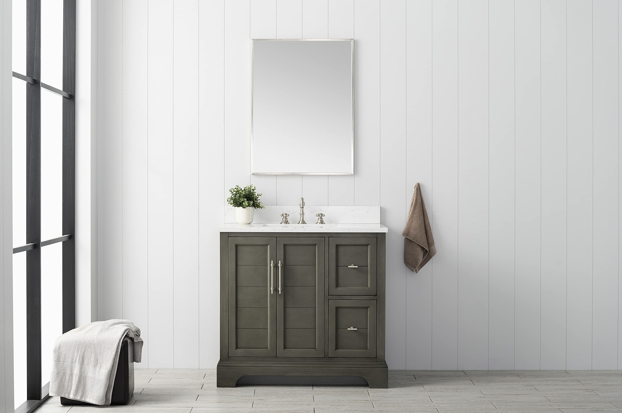 Buy Vanity Art 36 Inch Single Sink Bathroom Vanity in Silver Grey with Ceramic Sink and Quartz